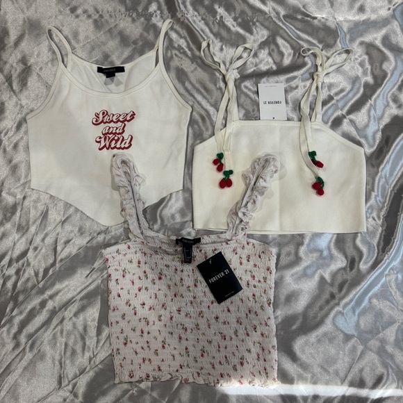 Forever 21 Tops - ♡3 Forever 21 Crop Tops Cherry Ties, Flowers, And Sweet & Wild♡